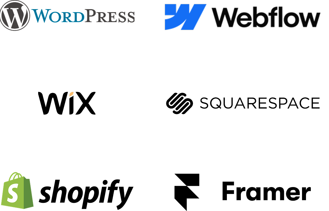 Icons von WordPress, Webflow, Wix, Squarespace, Shopify und Framer als Integrationen für Testimonial Widgets